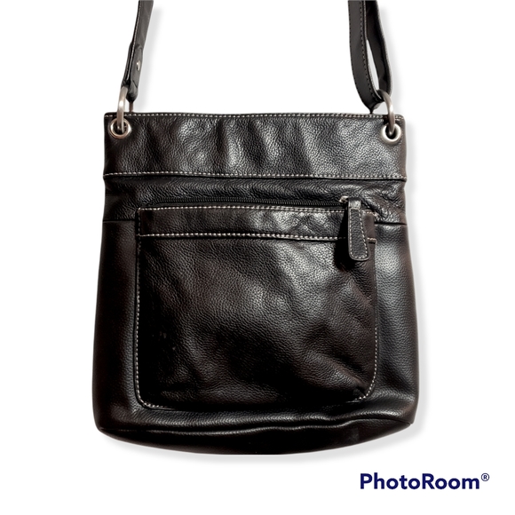 Black Leather Contrasting Stitching Crossbody Purse - Picture 1 of 9